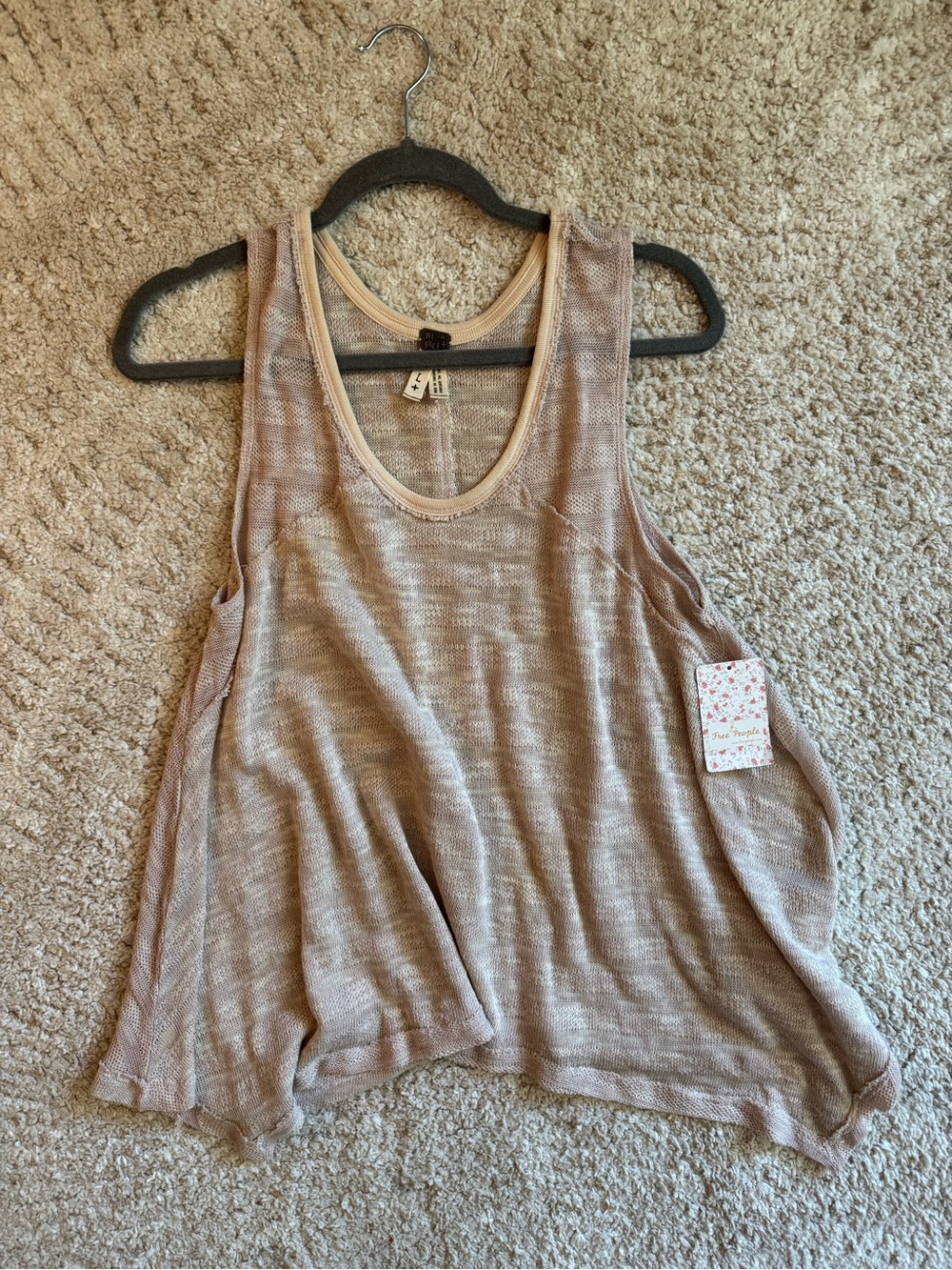 Free People We The Free Breezy Knit Tank Top in ‘blush comb’. Size L - NWOT